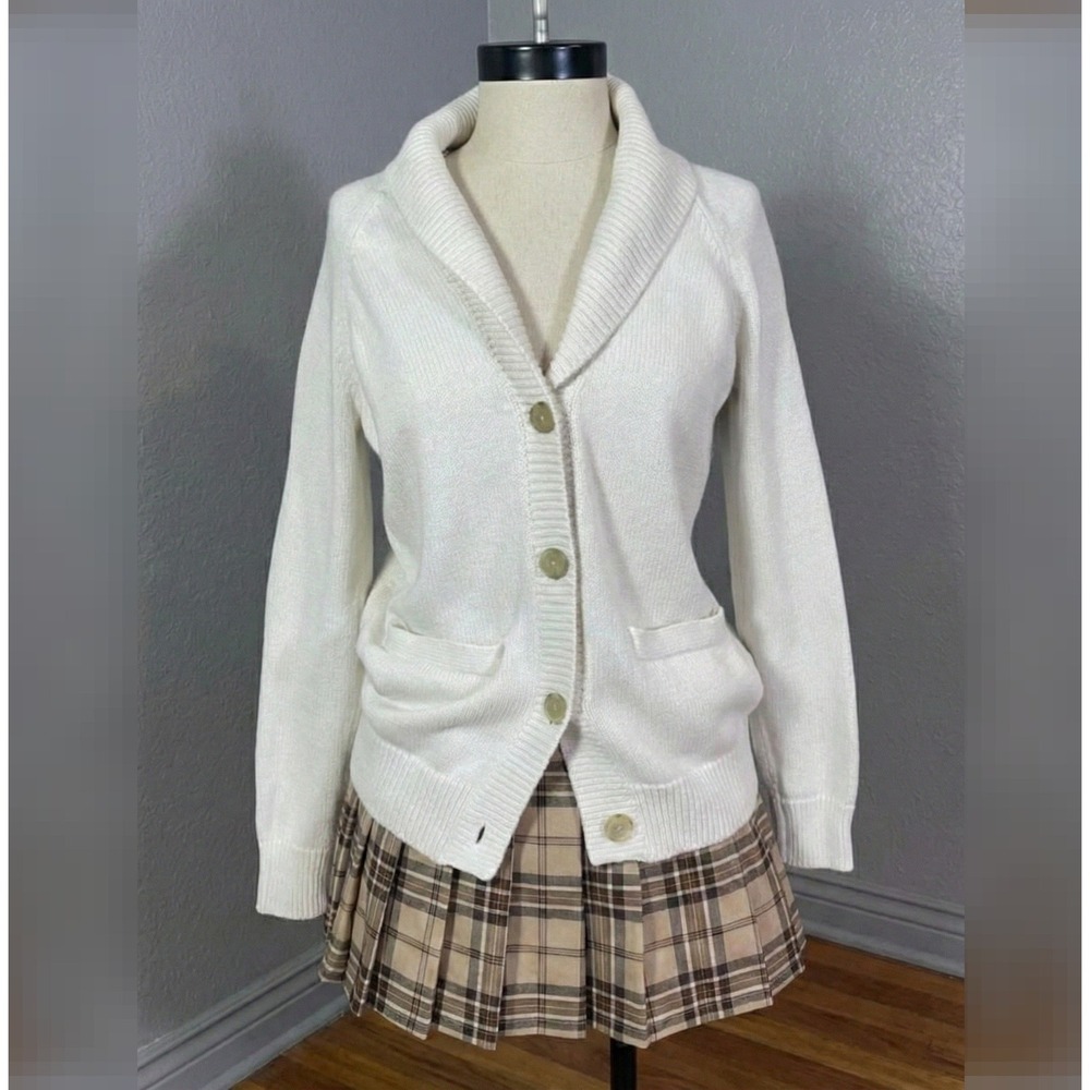 Cream Beige Cardigan Sweater Small Cozy‎ Chunky Fall Winter